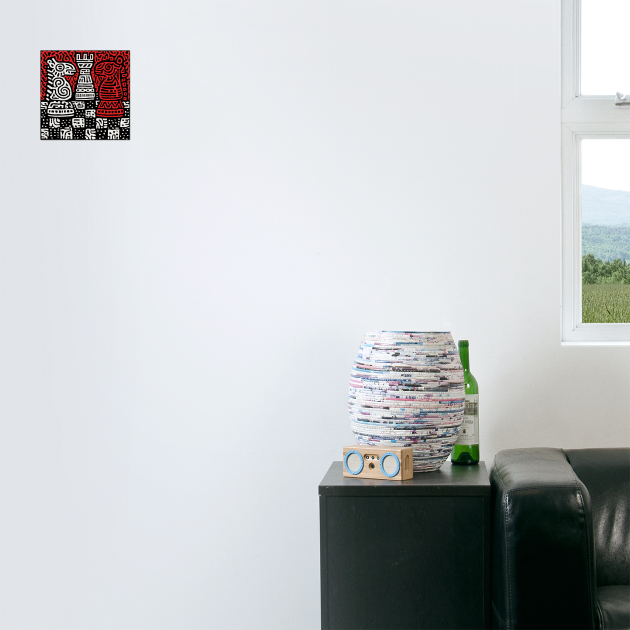 Abstract Chess Board | Linocut Game Art by TuncGK